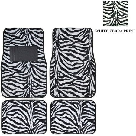 White Zebra with Black Stripes Animal Print Safari Wild Series Front & Rear Car Truck SUV Carpet Car Floor Mats - 4PC