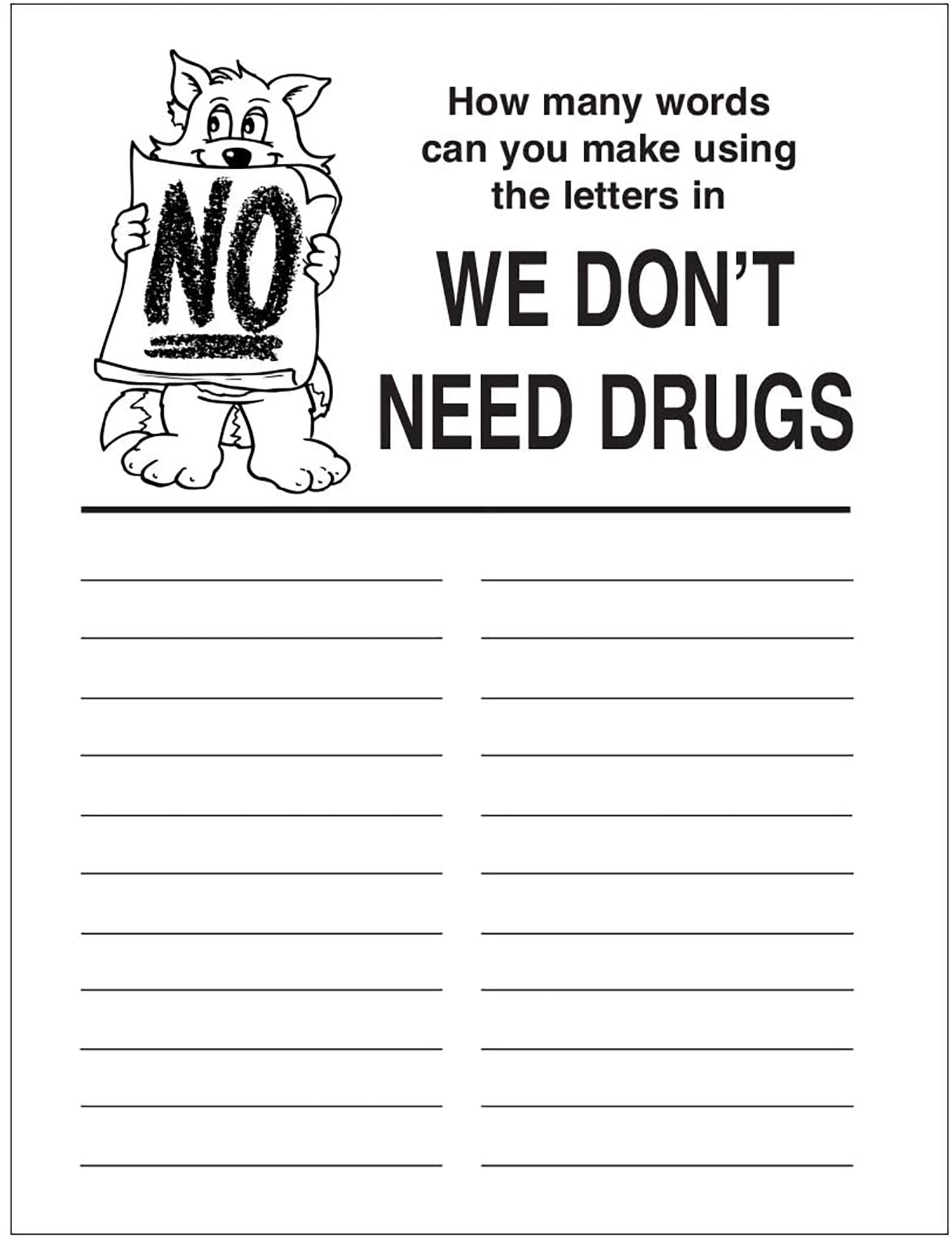 25 Pack - We Don't Need Drugs Kid's Coloring & Activity Books