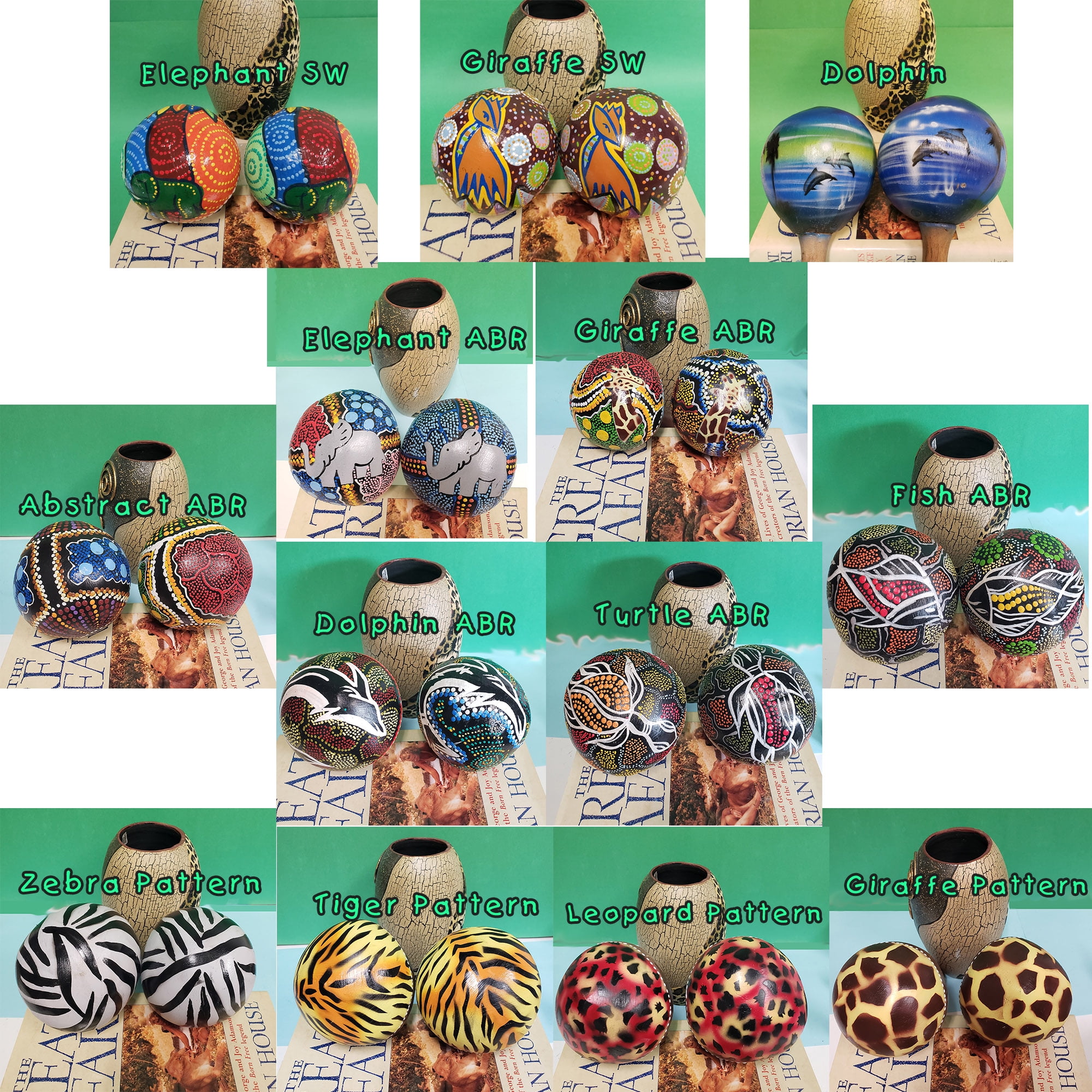 Coconut Maracas Shaker Rattles Hand Painted Percussion Instruments Set of 2