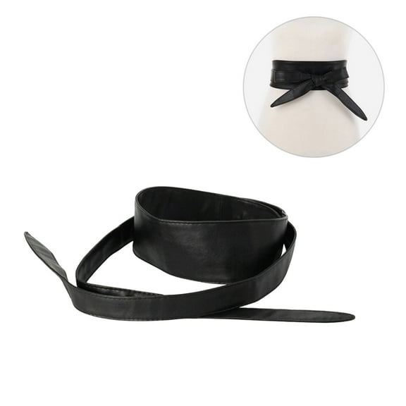 WHAMVOX  Tie Waist Belt Leather for Women Buckle Sash Double Man Bride Black