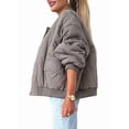 thumbnail image 2 of Women'S Quilted Jacket Oversized Solid Color Long Sleeve Zip Up Casual Jacket with Pockets Gray Camel Color XXL, 2 of 9