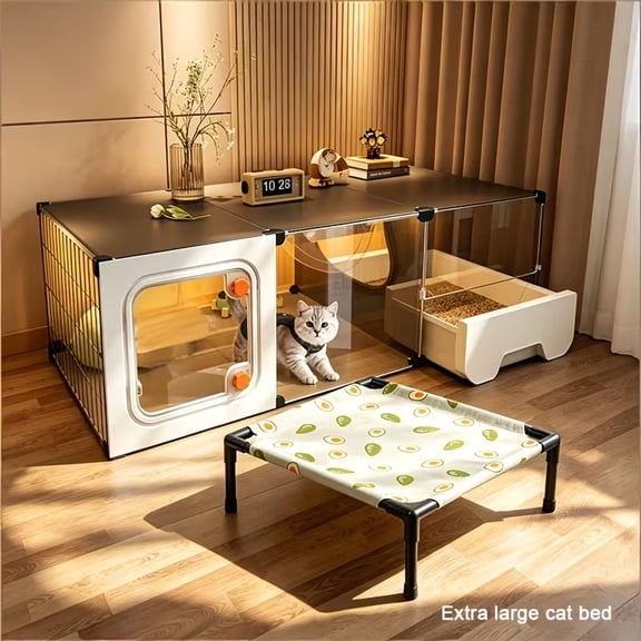 Cat Villa Elevated Pet Bed - Washable Anti-Bite Cot for Cats and Dogs - Portable Indoor/Outdoor Cooling Bed with Non-Slip Foot Pads (M: 50*45*12cm)