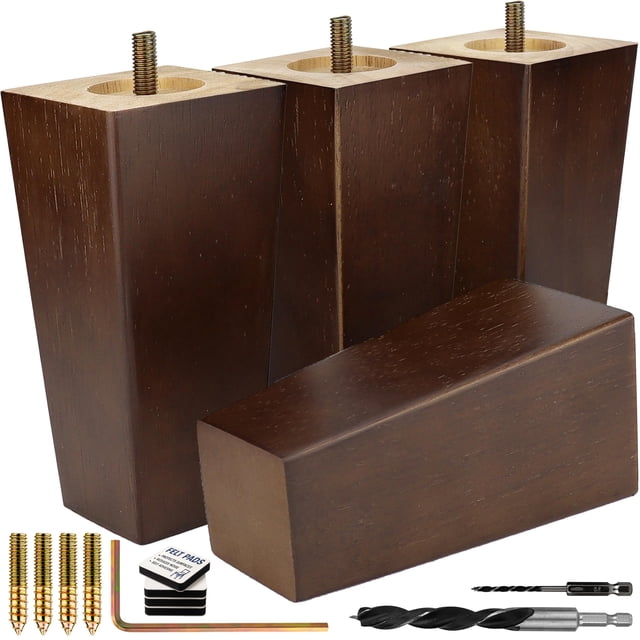 Juego de patas para muebles Airy Abode Walnut Square, 15 cm
