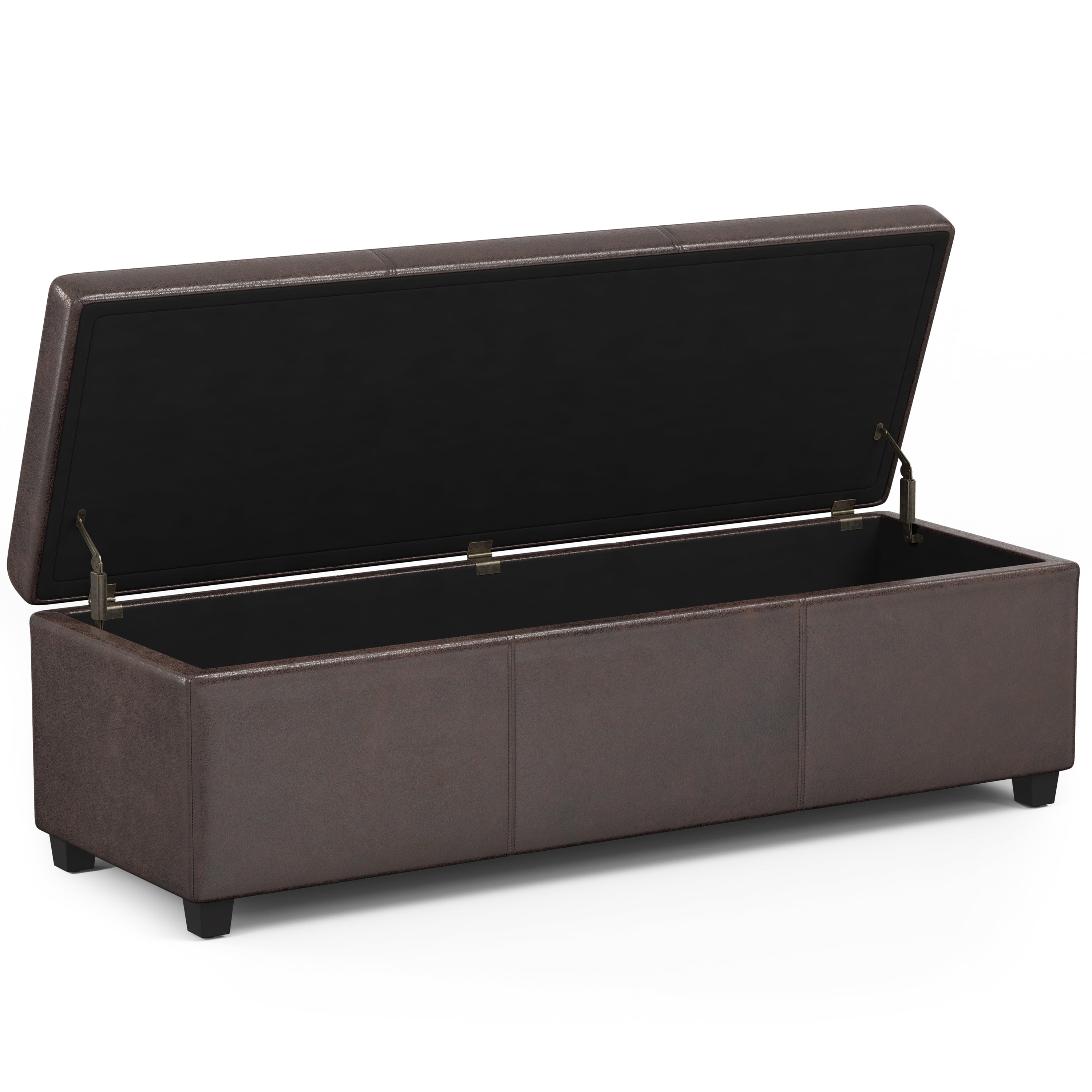 Avalon 54 inch Wide Contemporary Extra Large Storage Ottoman Bench in Distressed Brown Vegan Leather