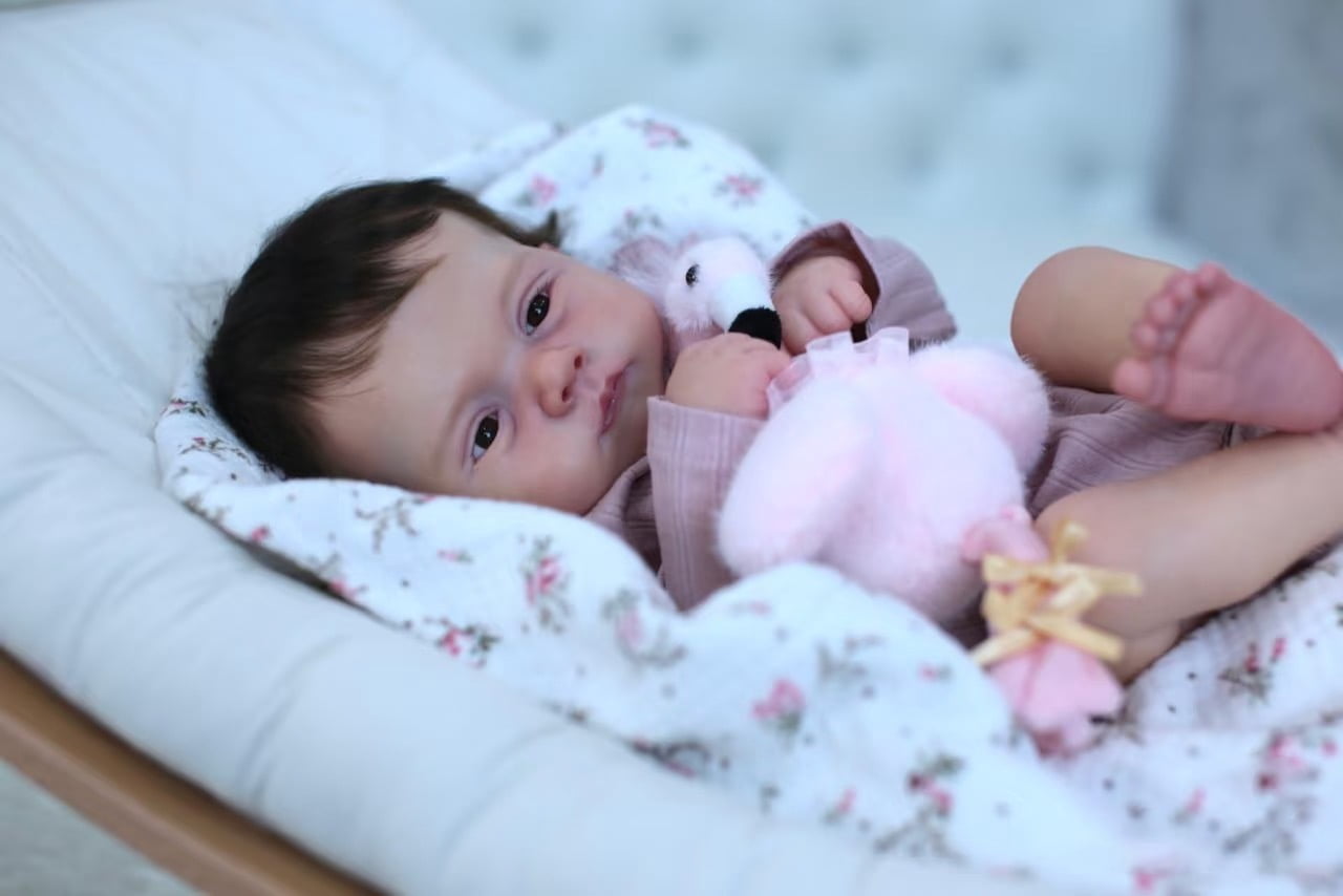 iCradle Cuddly Asleep 19 Inch 46cm Lifelike Reborn Baby Dolls Girls Realistic Newborn Baby Dolls Girl Soft Cloth Body Painted Hair Gift For Kids 3+