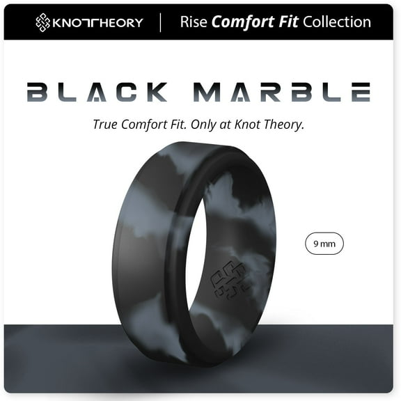 Black Marble Step Edge Breathable Silicone Ring for Men 9mm Bandwidth