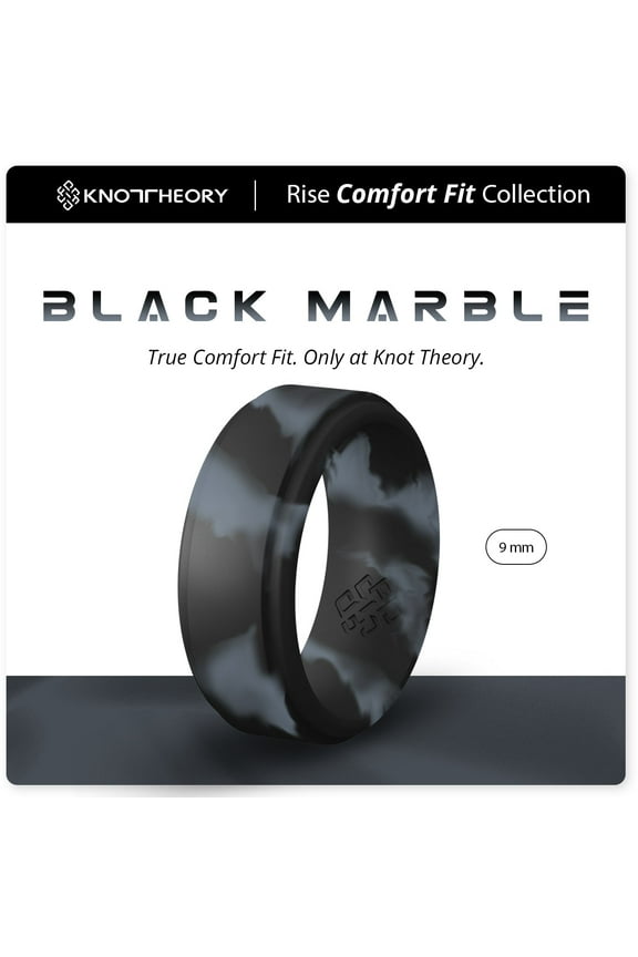 Black Marble Step Edge Breathable Silicone Ring for Men 9mm Bandwidth
