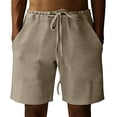thumbnail image 5 of Linen Shorts for Men with Drawstring Elastic Waistband Shorts with Pockets Flat Front Linen Shorts Cotton Linen Lightweight Casual Summer Vacation Wear,Brown XL, 5 of 5