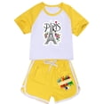 thumbnail image 1 of Girls Spring Outfits French Tower Tourism Commemorative Print Color Block Sleeves T Shirt Shorts Set Girl Clothes Yellow 6 Years-7 Years, 1 of 2