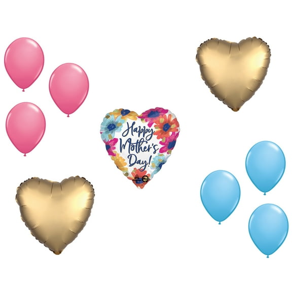 LOONBALLOON Mother's Day Theme Balloon Set, Mother's Day Flowers in Bloom Balloon, Heart Foil and 6x Latex Balloons