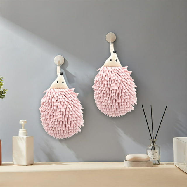 Xihbxyly Toalla de Manos de Erizo, Chenilla de Microfibra Suave, Diseño Absorbente de Secado Rápido, Bonita Forma de Bola Colgante, Accesorio Decorativo para Baño o Cocina, Juego de 2, Tamaño 25 X 15