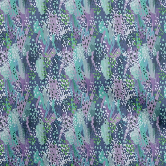 oneOone Cotton Poplin Twill Blue Fabric Abstract Brush Stroke& Dot Dress Material Fabric Print Fabric By The Yard 56 Inch Wide