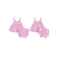 thumbnail image 2 of BemeyourBBs Toddler Baby Girls Summer Clothes Little Baby Girl Summer Outfit Cute Solid Color Strap Sleeveless Eyelets Ruffle Tank Vest Tops with Bloomer Shorts 2Pcs Set, 2 of 9
