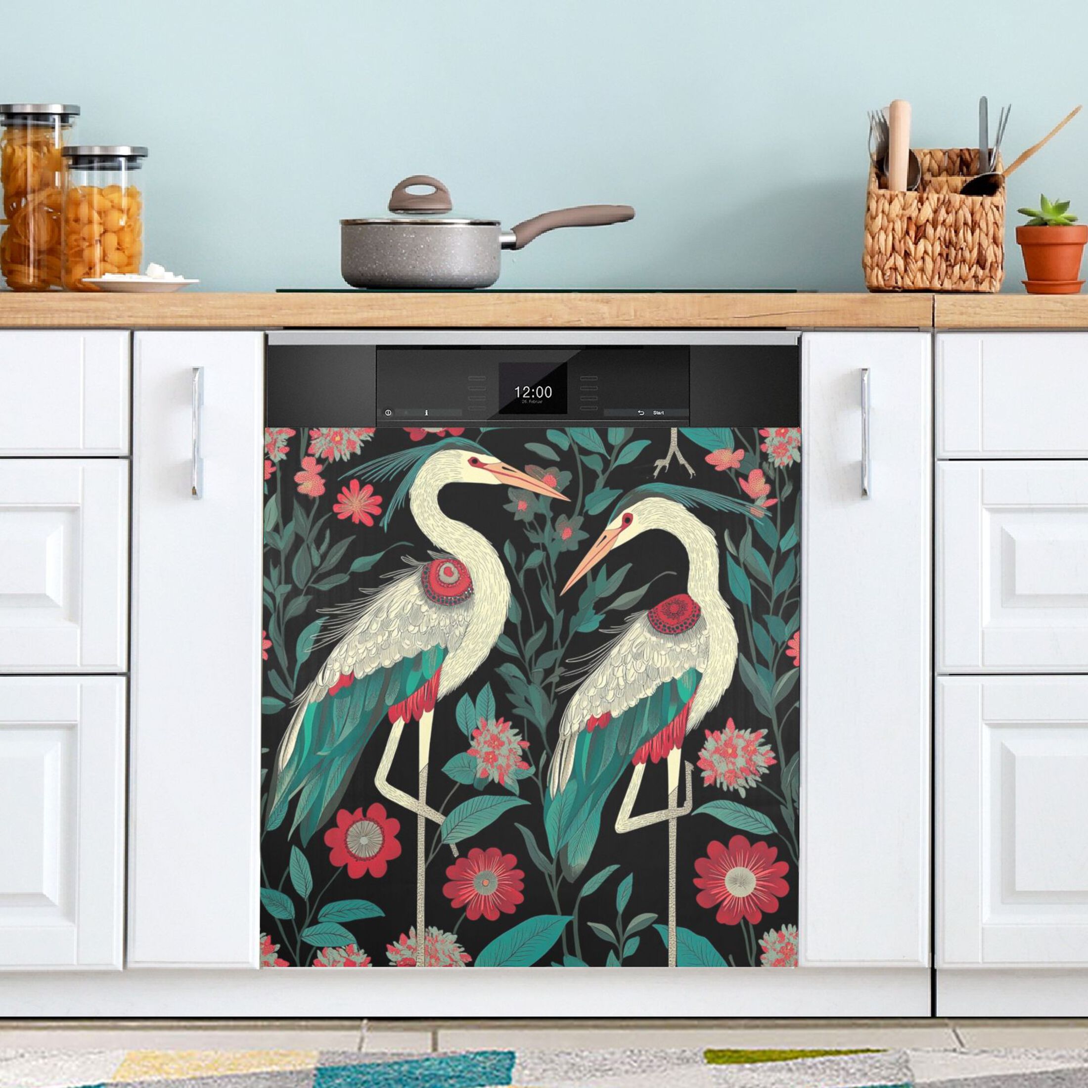Dishwasher Magnetic Sticker 23x26 Inch Refrigerator Magnetic Sticker Washing Machine Magnetic Sticker Kitchen Panel Magnetic Sticker Home Decor Two Cranes