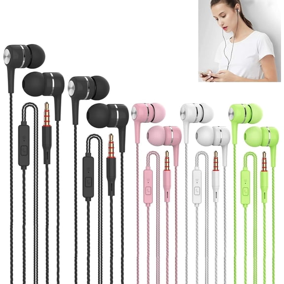 Wired Earbuds with Microphone 5 Pack,in-Ear Earbuds,Wired Headphones,Earphones with Heavy Bass Stereo Noise Blocking,Fits All 3.5mm Devices