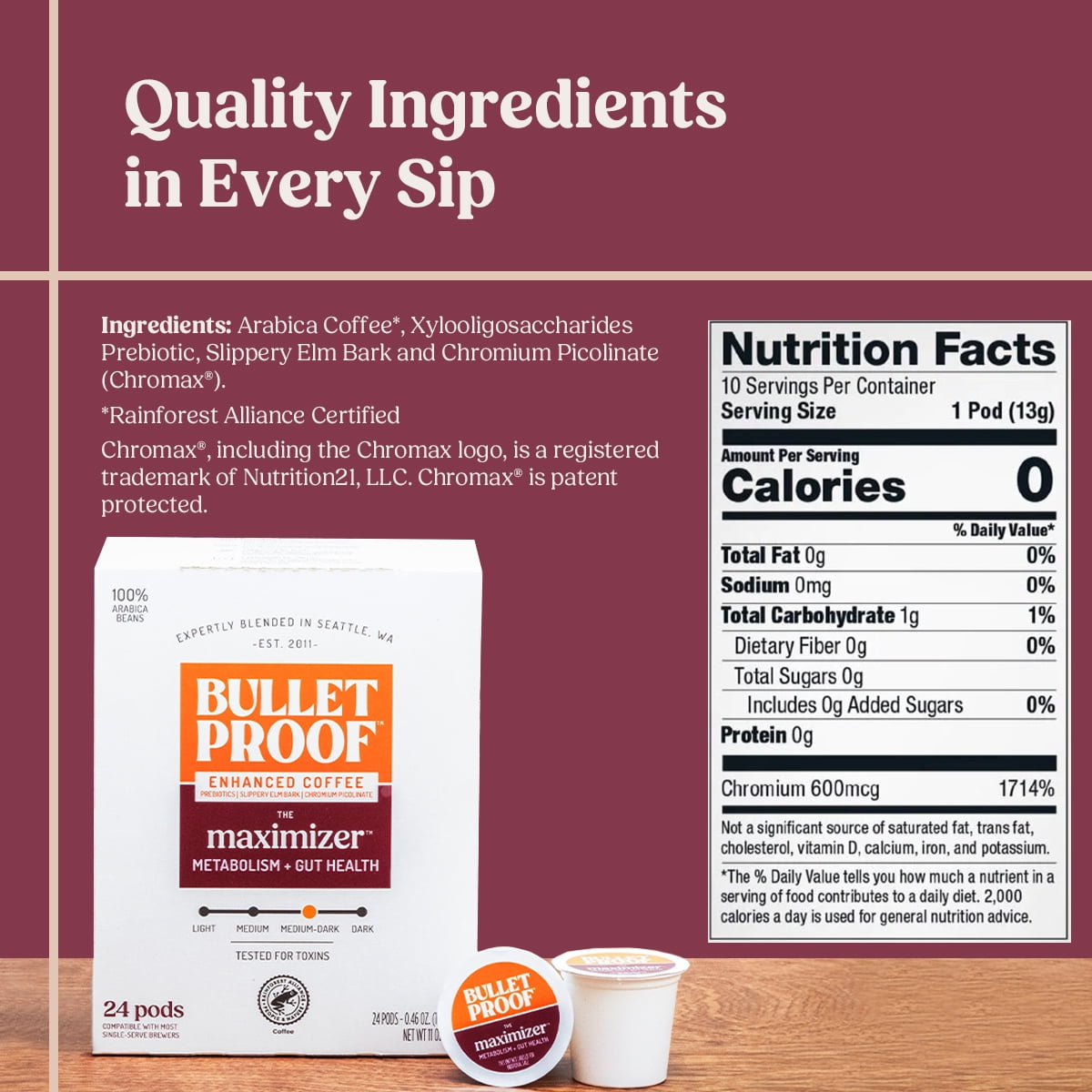 Bulletproof The Maximizer Single-Serve Coffee Pods, Prebiotic Coffee for Metabolism and Gut Health, 24 Count