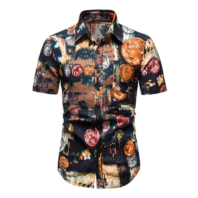 CEHVOM Chemise Hawaïenne à Manches Courtes pour Hommes, Imprimée, Décontractée, Boutonnée, en Solde