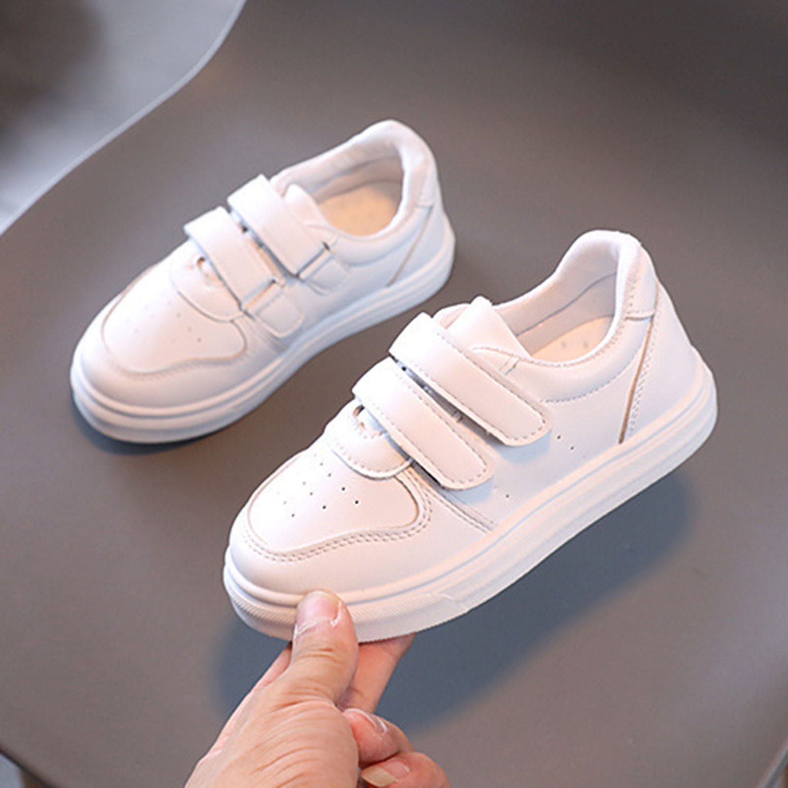 Kid Shoes Girl's Simple Solid Flat Bottom Thick Sole Comfortable Casual Sports Shoes Boys' Sneakers White 3.5 Years-4 Years