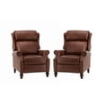 thumbnail image 2 of 14 Karat Home Genuine Leather Manual Recliner Set of 2, Wingback Push Back Recliner with Solid Wood Legs, Brown, 2 of 10