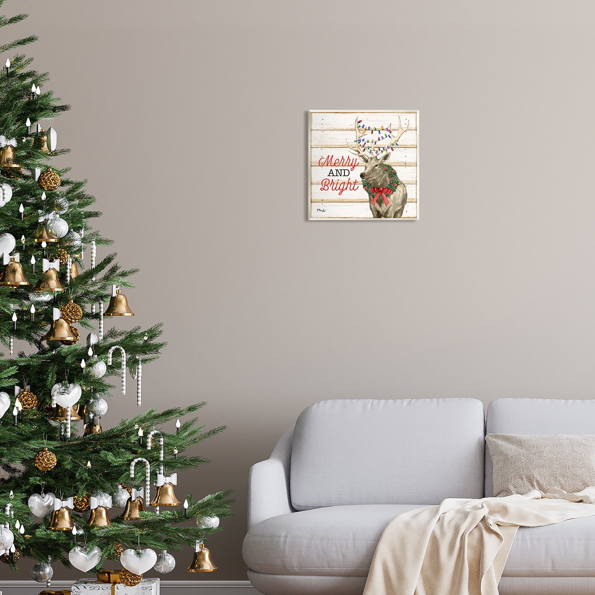 Stupell Industries Merry & Bright Deer Holiday Painting Unframed Art Print Wall Art, 12 x 12