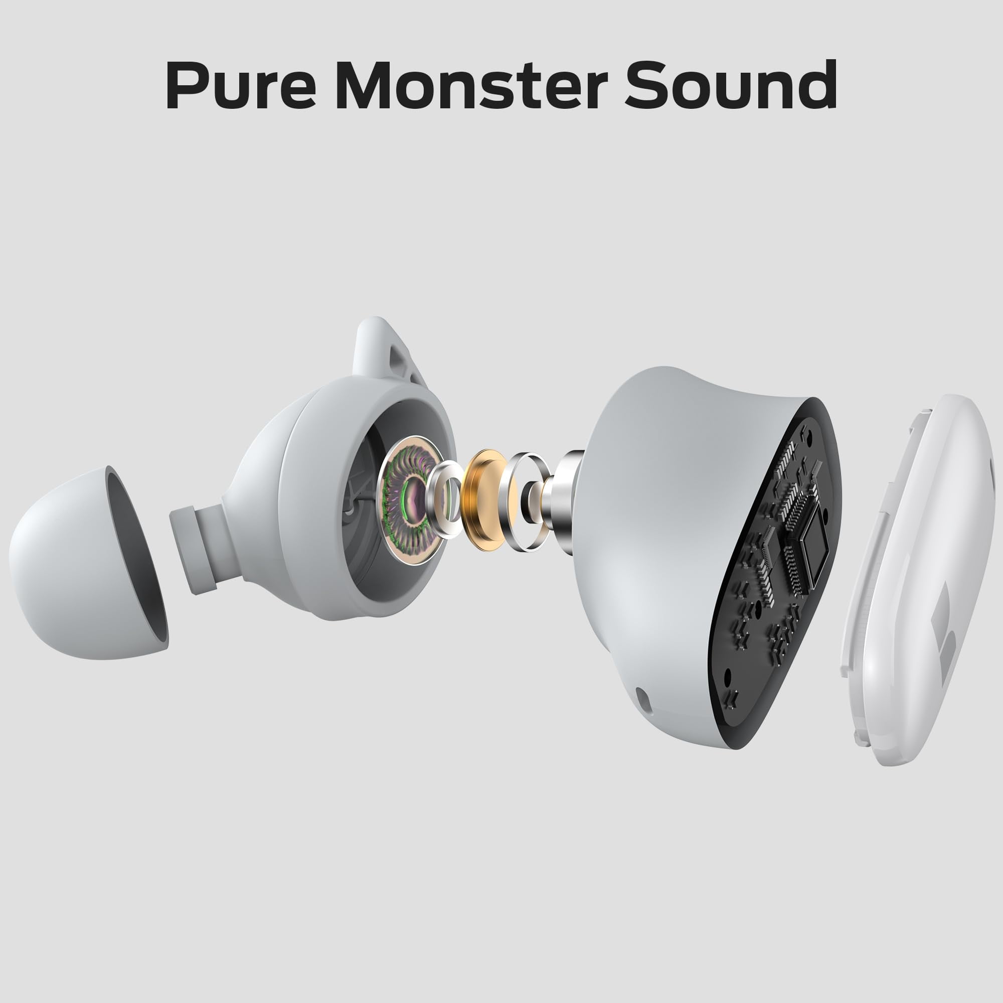 Monster Bluetooth Earbuds, True Wireless Earbuds with Clear Talk, Bluetooth 5.4 Earphones Headphones Built-in Mic, Touch Control, Comfortable Fit, Type-C Charging, 25H Playback, White