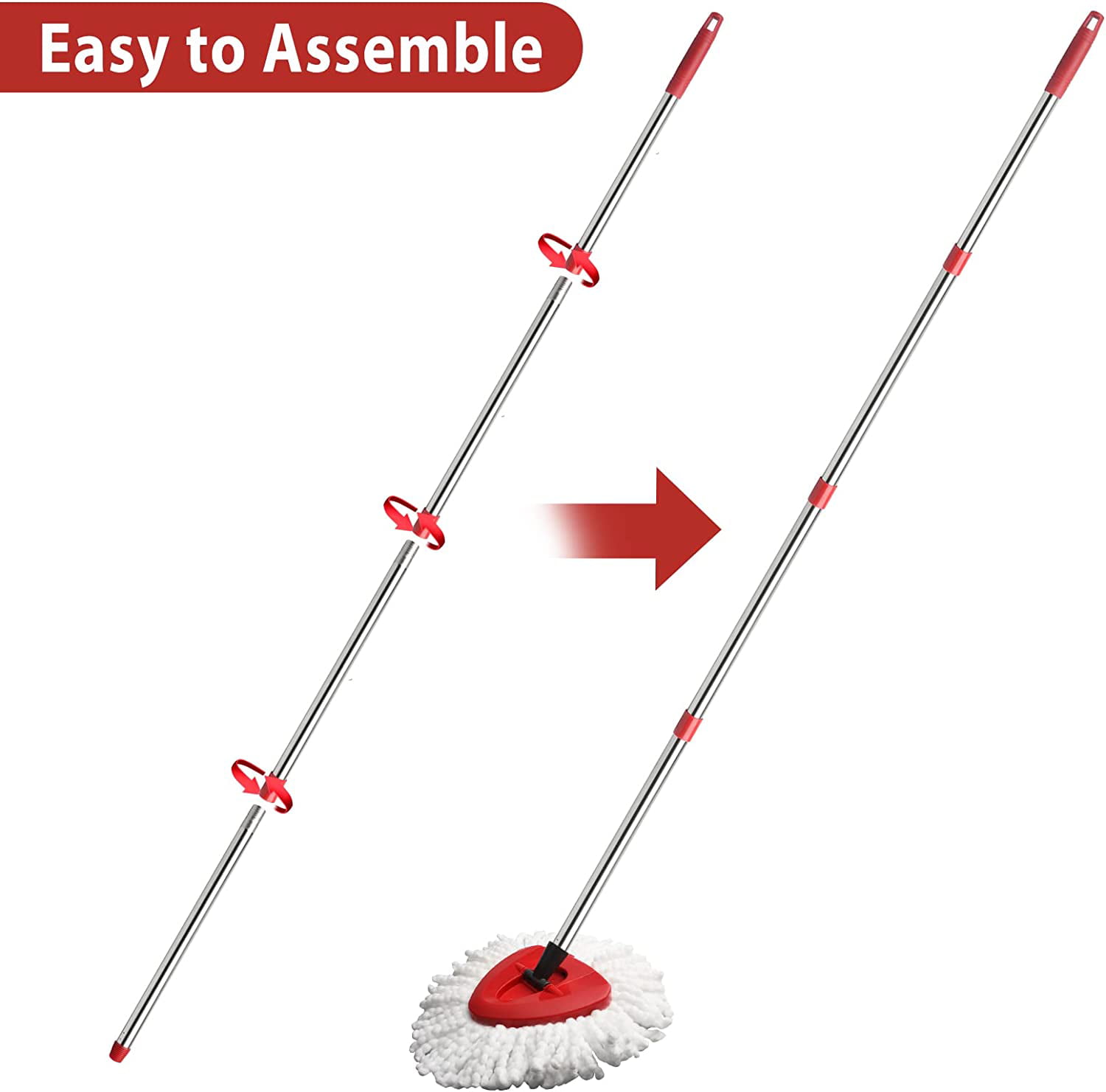 Qulable Spin Mop Replacement Handle - Mop Stick Compatible with O-Cedar  Spin Mop, 4-Section 30 to 58 Mop Handle Replacement Stick, EasyWring Mop
