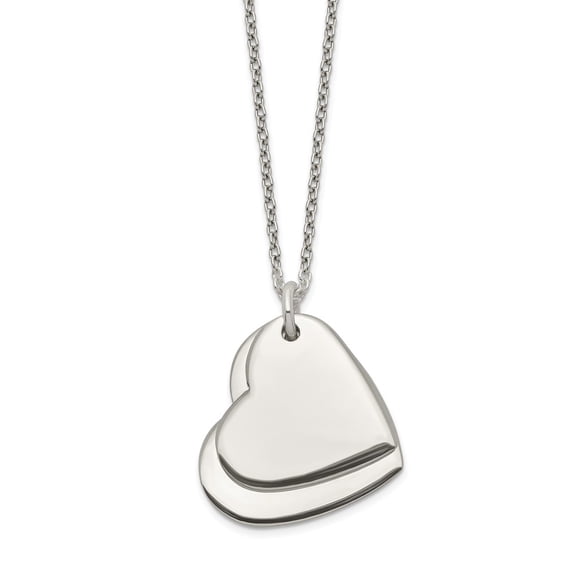 White Sterling Silver necklace Themed 18 in 1 mm Polished Double Heart