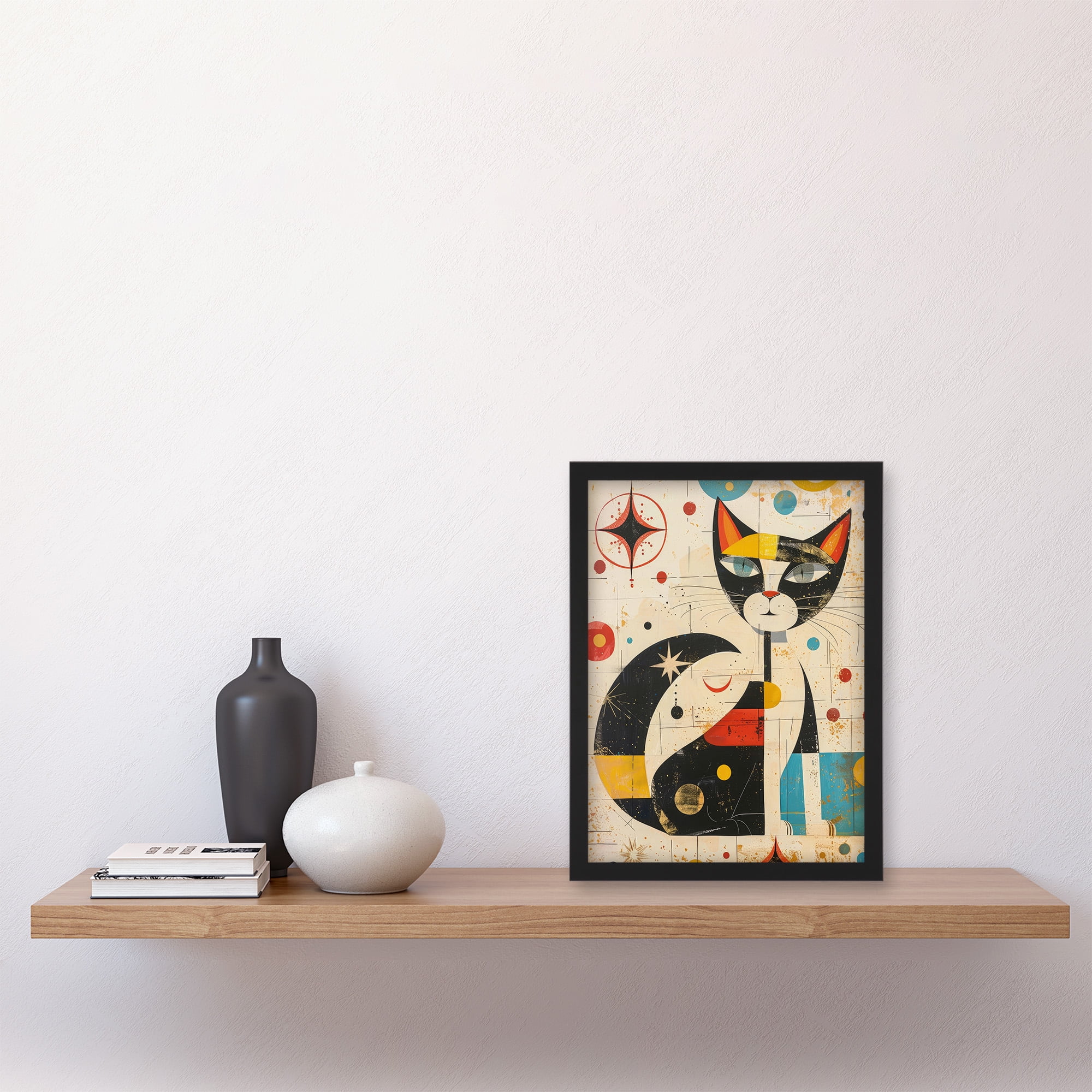 希少 Contemporary Art Artery8 Abstract Mid Century Modern Atomic Cat Lover For