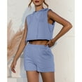 thumbnail image 4 of Defitshape Women's Short 2 Piece Outfits Summer Sleeveless Crop Tops Tracksuit Comfy Pocket Drawstring Blue 14, 4 of 4