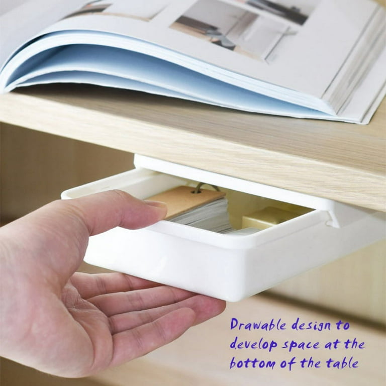 Self Stick Pencil Tray Desk Table Storage Drawer Organizer Box Under Desk  Stand.
