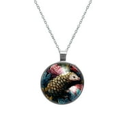 Pangolin Glass Circular Pendant Necklace - Stylish Jewelry Statement Piece