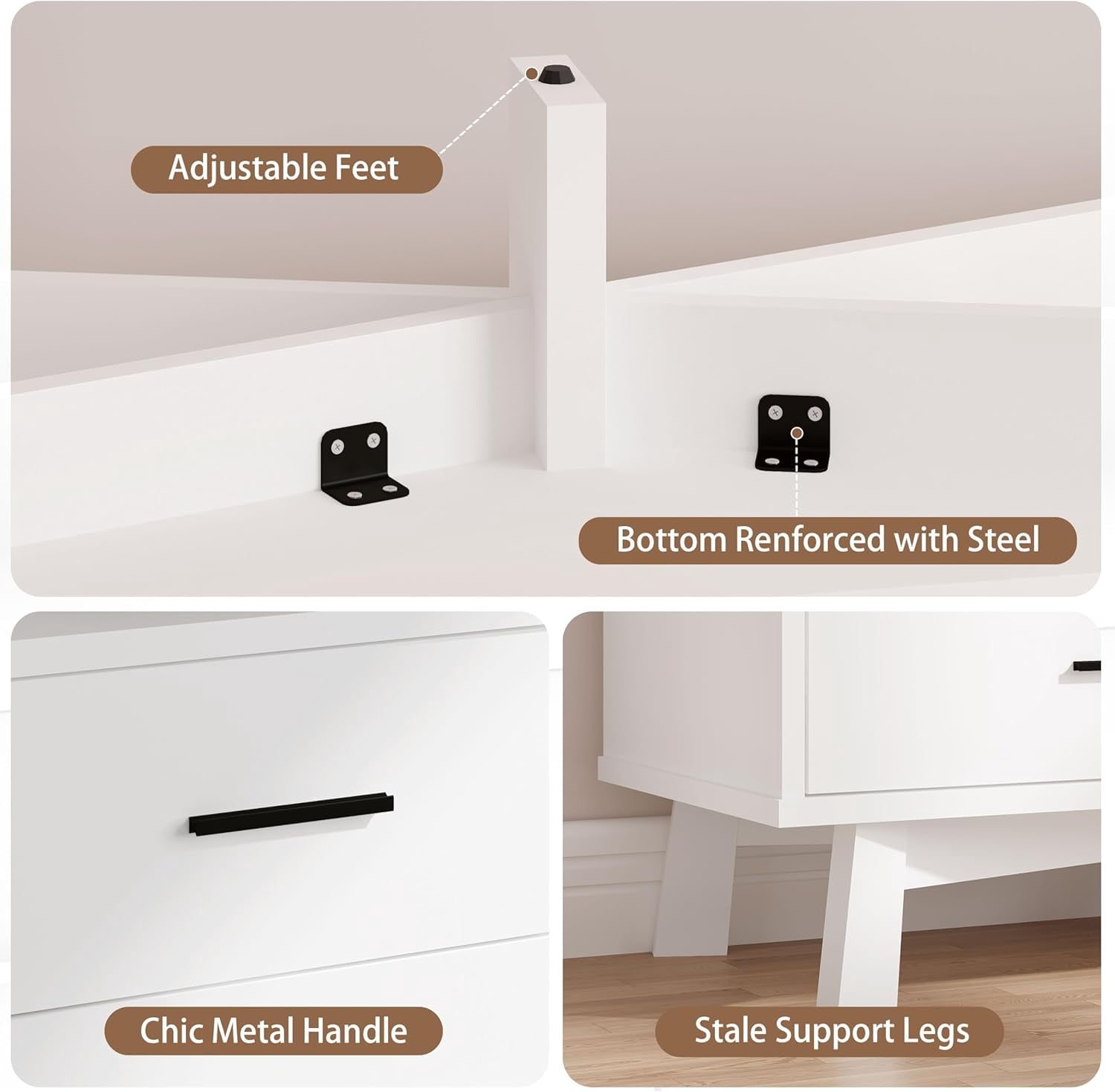 FANRAL 6 Drawer Dresser for Bedroom,Wood Modern Chest of Drawers with X-Shaped Sturdy Base,White Dresser