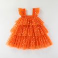 thumbnail image 5 of RFQWOVSR Girls Halloween Flutter Sleeve Tiered Dress Pumpkin Print Party Gown 3-4 Years, 5 of 5