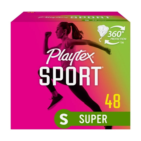 Playtex Sport Super Tampons, 48 ct, Fragrance Free, Unscented, Contoured Applicator for Comfortable Placement