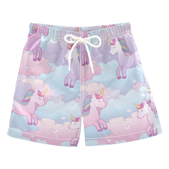 Pastel Clouds with Unicorns Hearts Swim Trunks Board Shorts Beach Pants Bathing Bottoms 2T