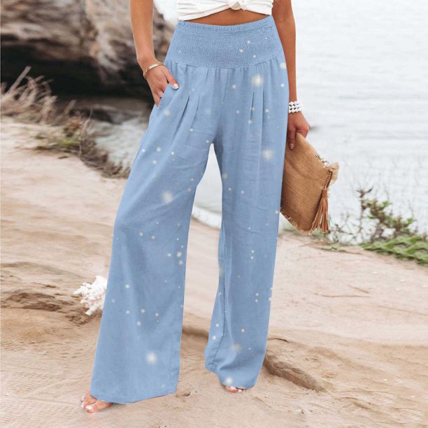 ICHUANYI Clearance Women's Loose Wide Leg Pants High Waist Straight Pants Casual Printing Pants(Blue, XL) ICHUANYI WER2023081007000