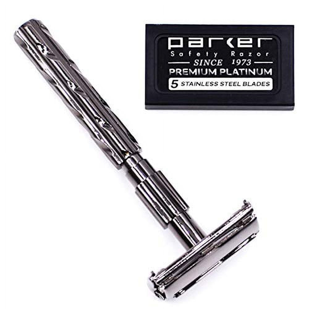 Parker 22R - Gunmetal Finish Butterfly Open Safety Razor and 5 Parker Razor Blades