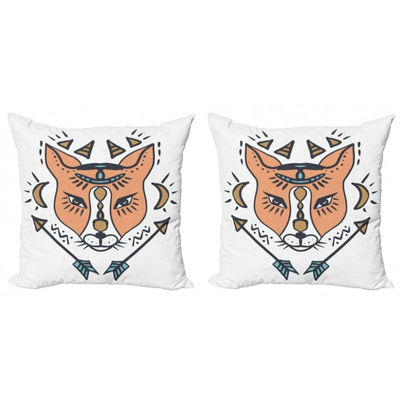 Fox Throw Pillow Cushion Cover Pack of 2, Boho Animal Head with Arrow Tribal Ornaments, Zippered Double-Side Digital Print, 4 Sizes, Peach Camel, by Ambesonne