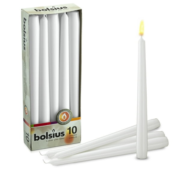 Bolsius 10" Unscented White Taper Candles 10 Pack for Wedding, Restaurant, Church, Holiday Gift, Christmas Home Decoration - Smoke Free Smoth Long Burning 7.5 Hours