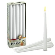 Bolsius 10 Pack White Taper Candles 10" Unscented Dripless Smoke Free Table Candle for Wedding, Party, Spa, and All Events - 7.5 Hours Long Burning
