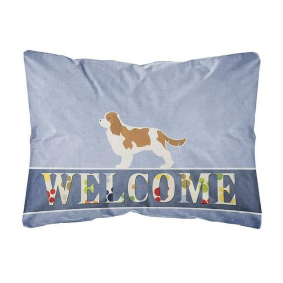 Carolines Treasures BB5553PW1216 Cavalier King Charles Spaniel Welcome Canvas Fabric Decorative Pillow, 12H x16W,