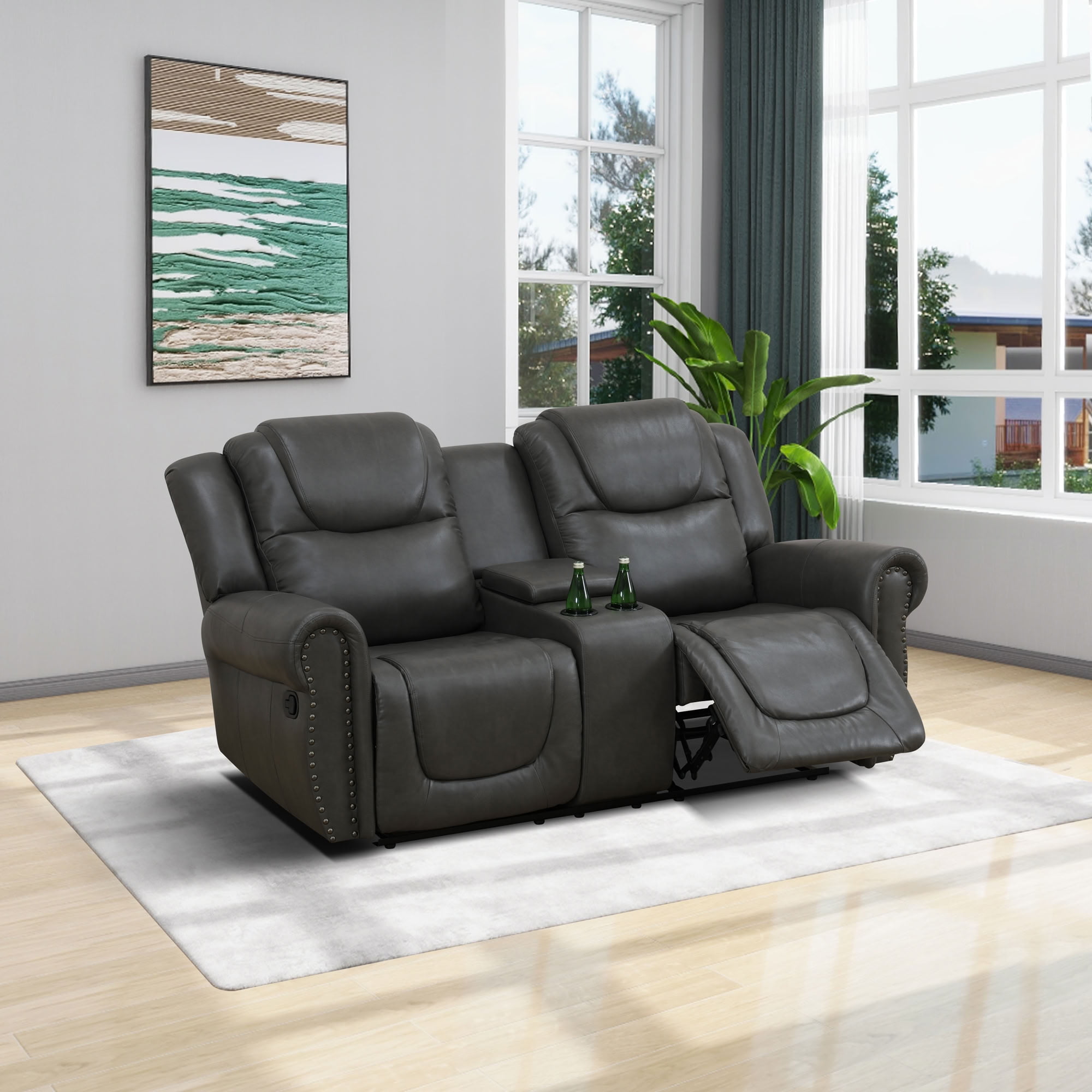 MAYEERTY 2-Seater Recliner Loveseat Sofa, Breathable Leather for Small Apartment Living Room