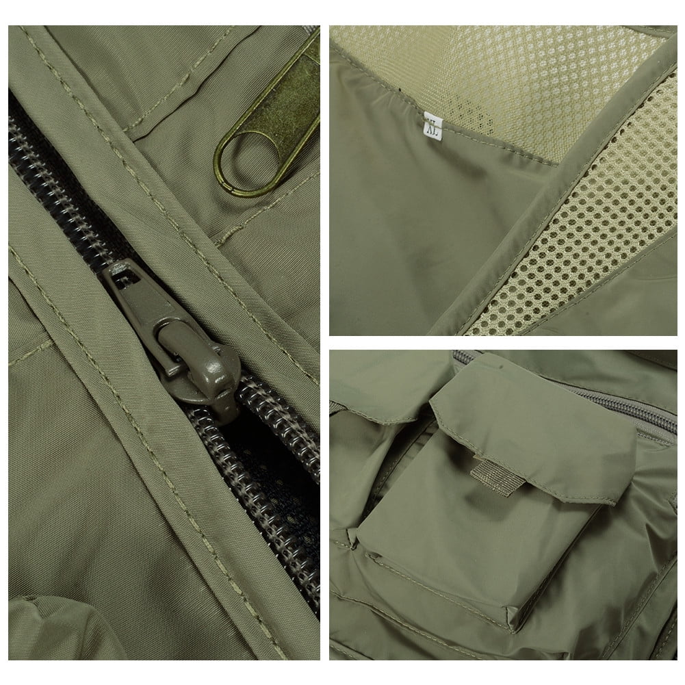 Gihuo Men's Summer Cotton Leisure Outdoor Pockets Fish Photo Journalist Vest Plus Size (Large, Khaki)