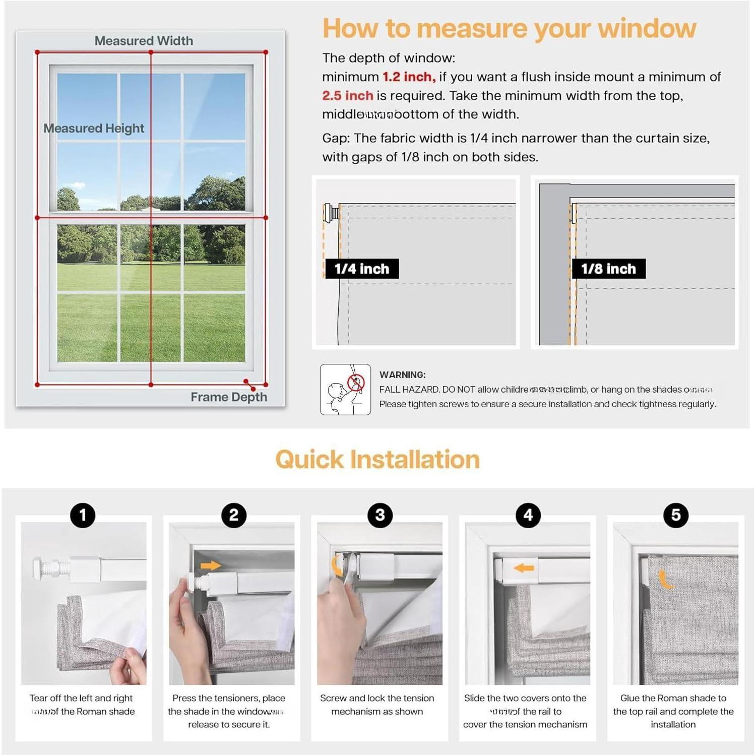 No Tools Drill Cordless Roman Shades For Windows  Blackout Thermal Insulated Uv Blocking Window Blinds Room Darkening Fabric Indoor 21'' W X 48'' H Beige