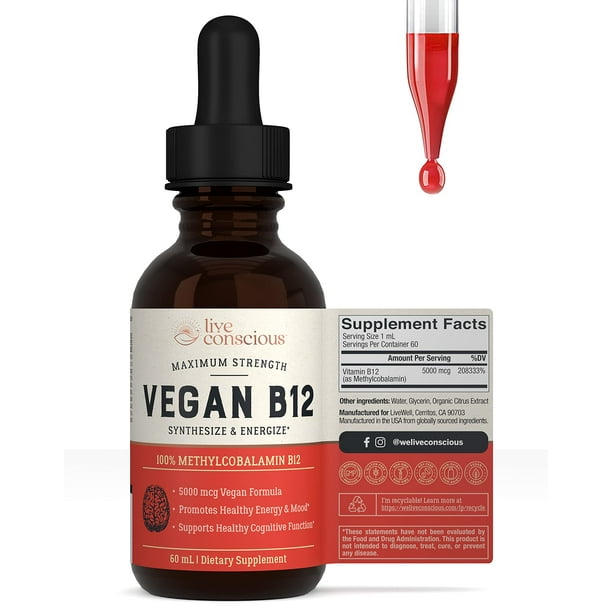 Live Conscious Vegan Vitamin B12 Sublingual Liquid Drops by LiveWell