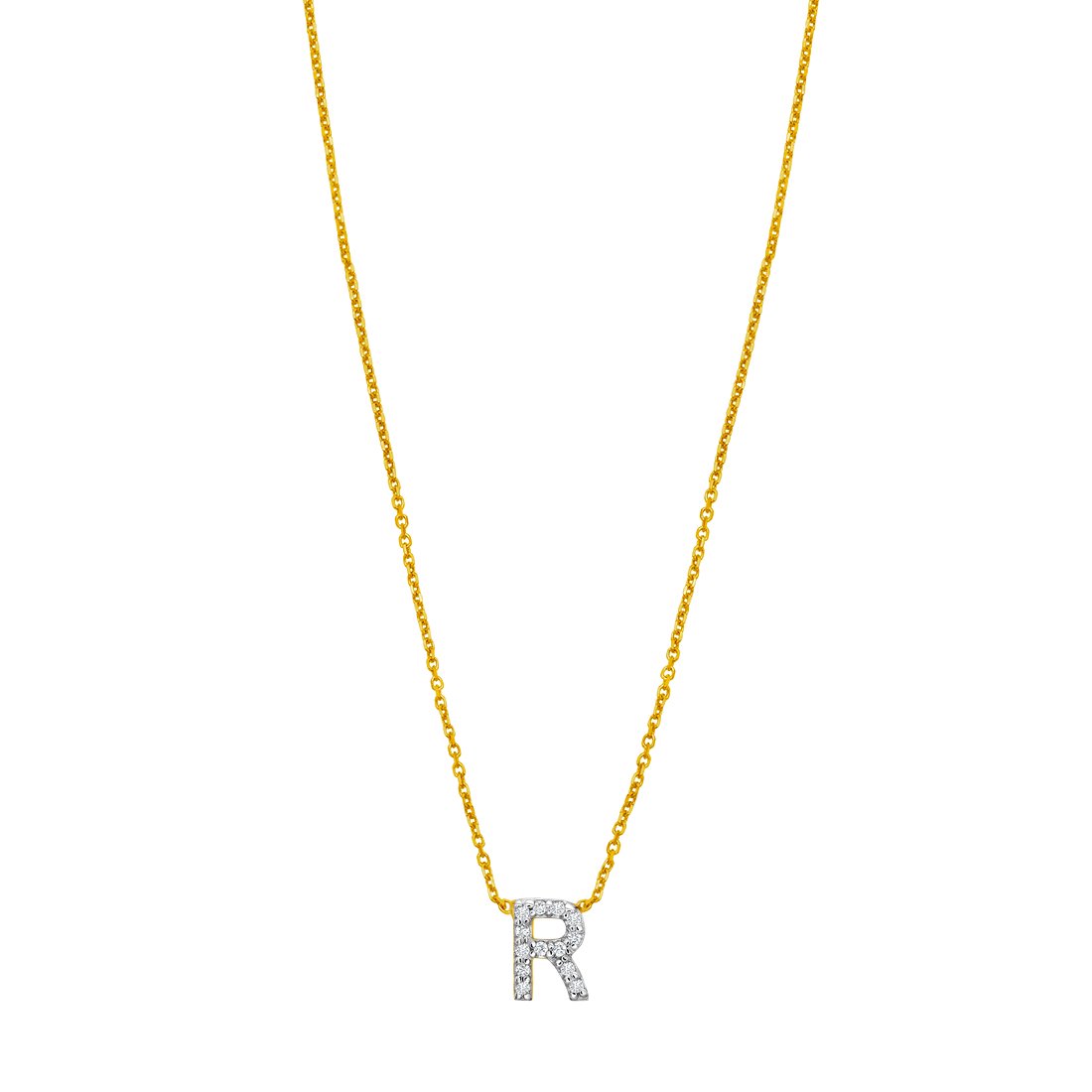 14k Yellow Gold Polished Mini Diamond R Letter Name Personalized Monogram Initial Necklace With Spring-ring Clasp Includ
