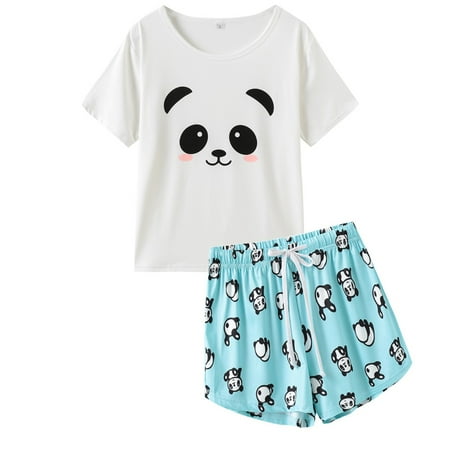 

VENTELAN Women s Cute Cartoon Print Tee and Shorts Pajama Set L