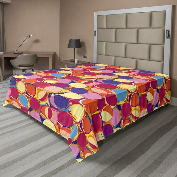 Ambesonne Colorful Flat Sheet, Grunge Circular Shapes, King Size, Multicolor