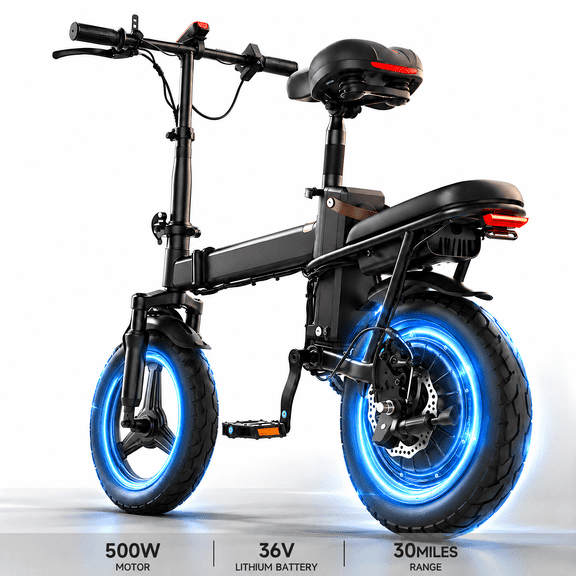 Folding Ebike for Adult/Teen Riders,14‑Inch 500W Peak Motor up to 20 mph,25 Miles per Charge Removable Battery/Light electric bike,UL 2849