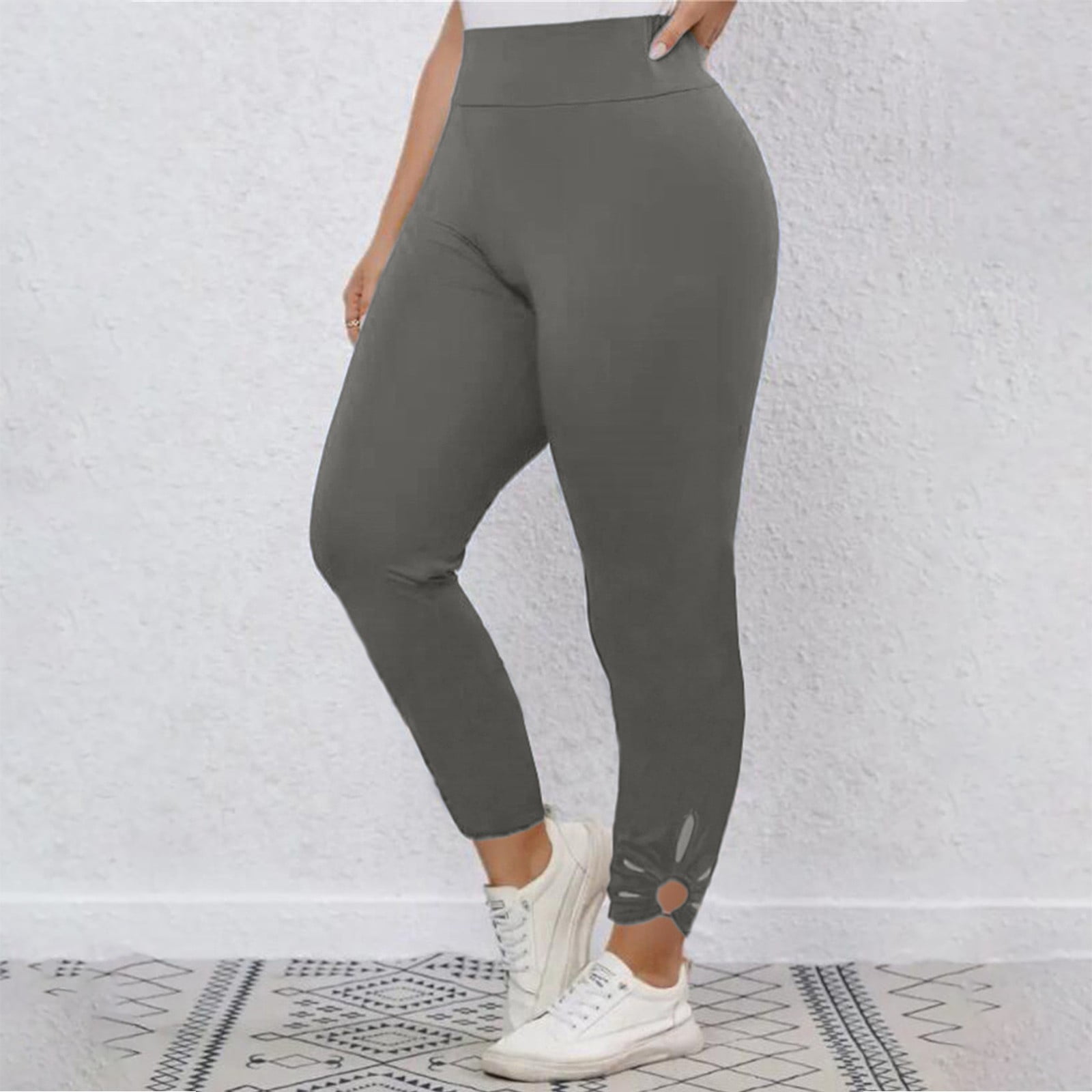 Womens Pants Womens Track Pants Women s Casual Solid High Elastic Waist Sports Slim Bottoms Pants Hollow Leggings Elastic Adult Female Clothes Grey
